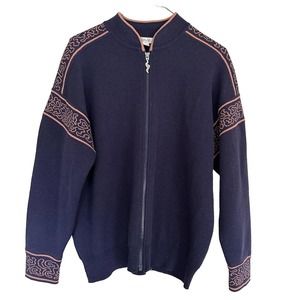 Bleyle Navy Blue Cardigan Merino Wool Size L Zipper